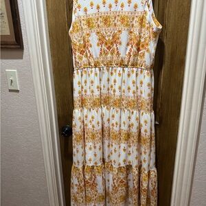 Sleeveless White and Yellow Boho Maxi Dress